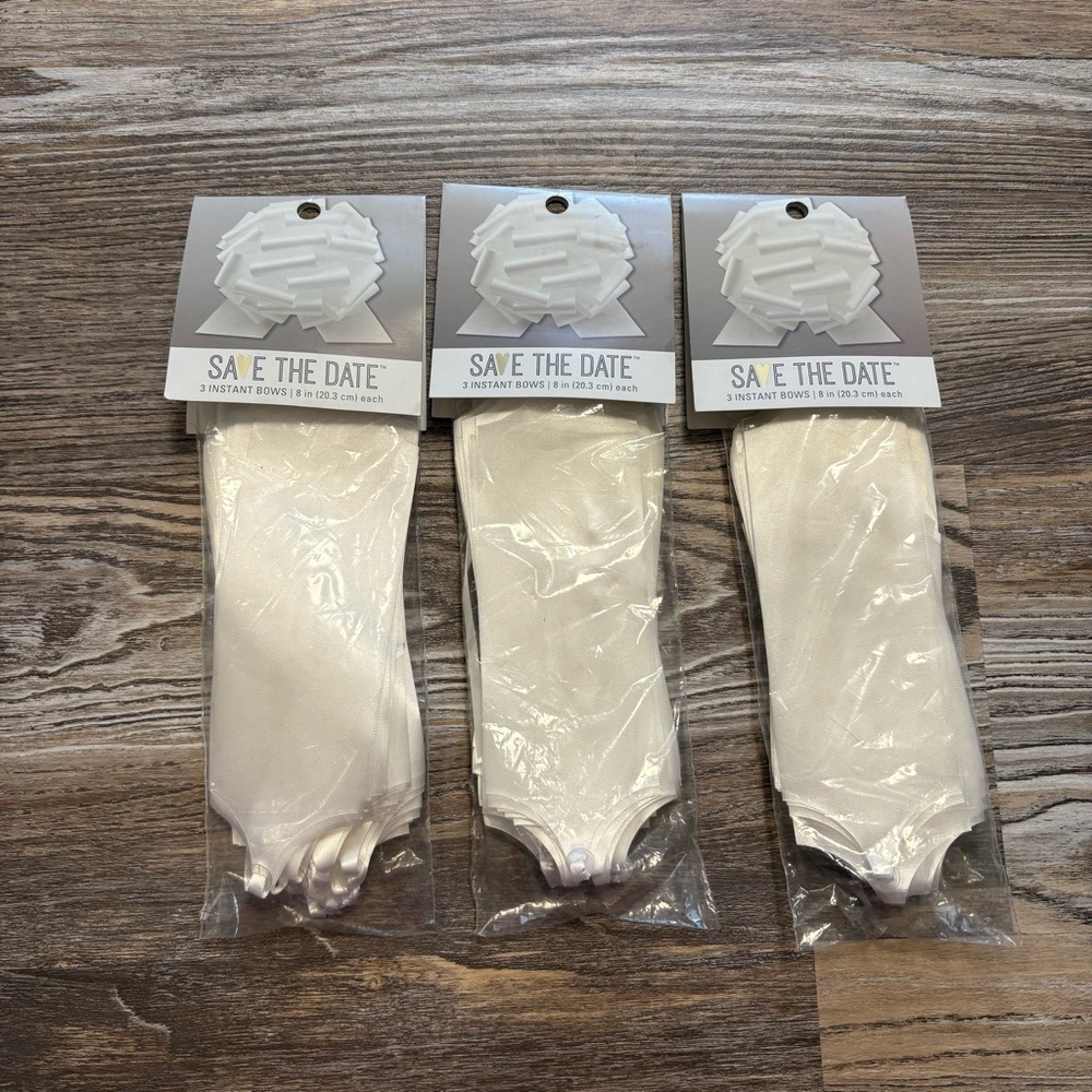 Save The Date White Satin Instant Bows 3 Packs of 3 NWT